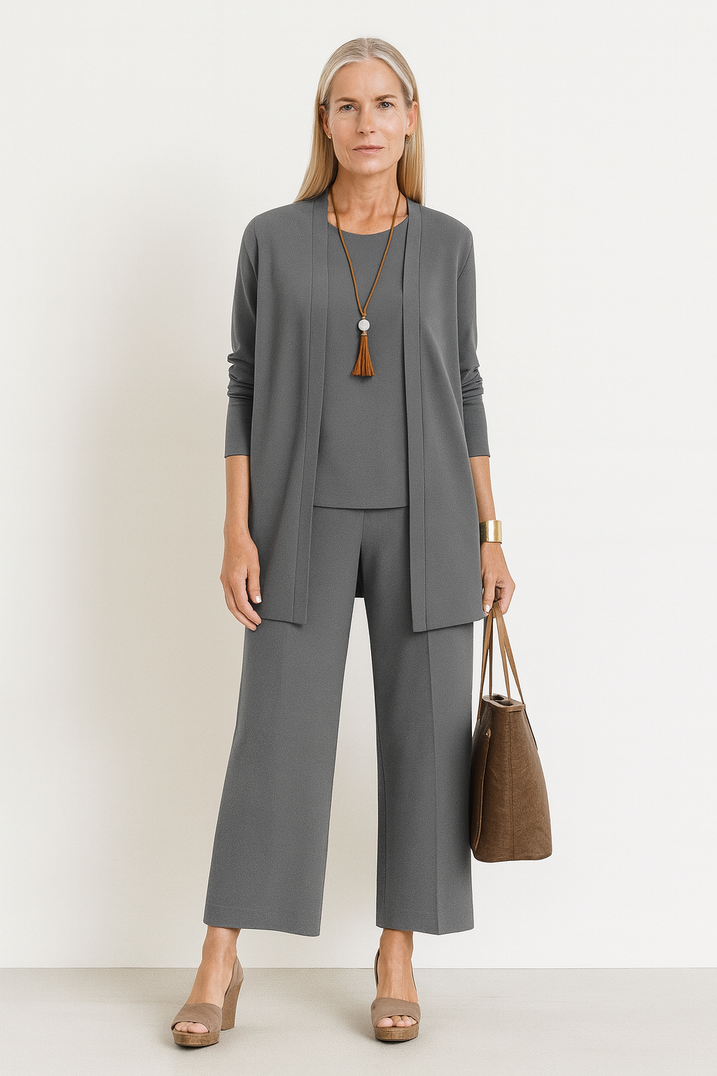 Women's Elegant 3-Piece Set Blazer Vest Wide-Leg Pants Lightweight Flattering Casual Chic – Pin