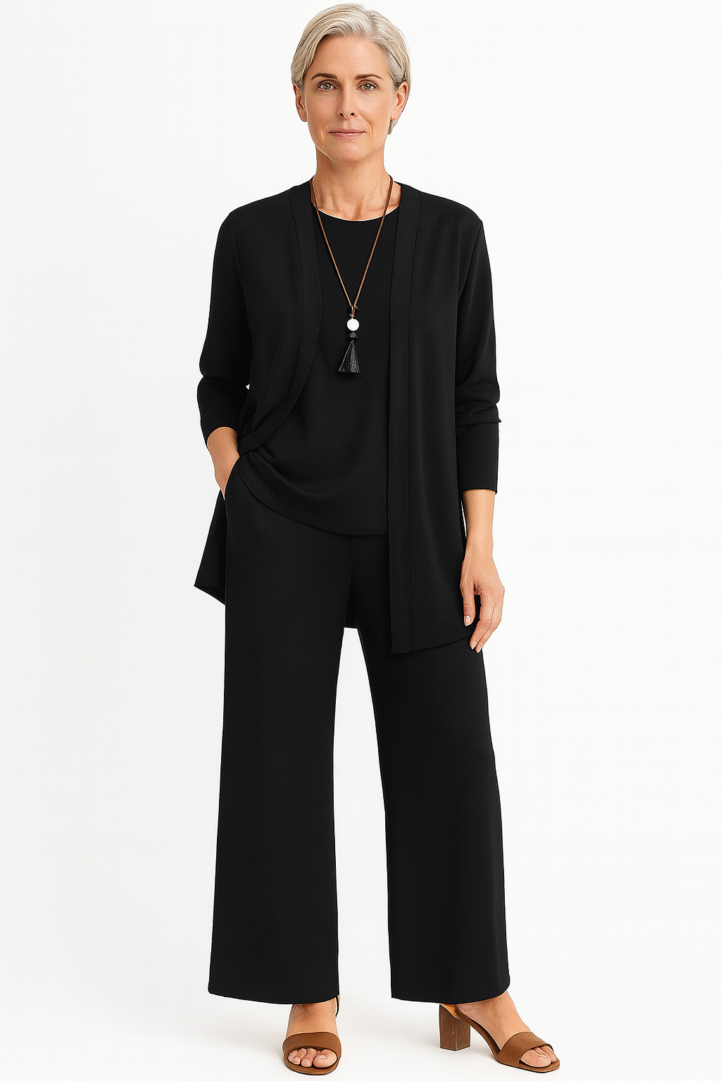 Women's Elegant 3-Piece Set Blazer Vest Wide-Leg Pants Lightweight Flattering Casual Chic – Pin