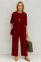 Women's Elegant 3-Piece Set Blazer Vest Wide-Leg Pants Lightweight Flattering Casual Chic – Pin