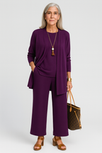 Women's Elegant 3-Piece Set Blazer Vest Wide-Leg Pants Lightweight Flattering Casual Chic – Pin