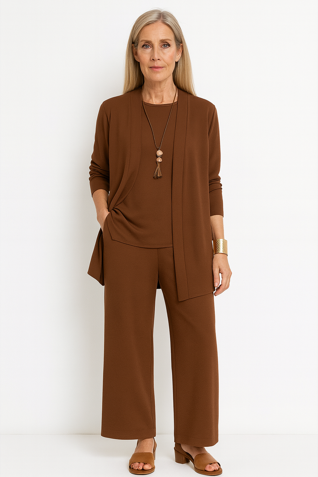 Women's Elegant 3-Piece Set Blazer Vest Wide-Leg Pants Lightweight Flattering Casual Chic – Pin