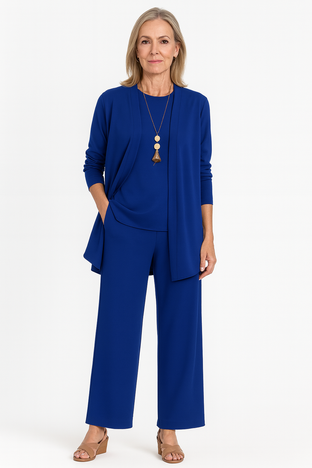 Women's Elegant 3-Piece Set Blazer Vest Wide-Leg Pants Lightweight Flattering Casual Chic – Pin