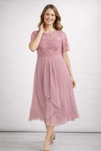 Women's Lace Chiffon Short Sleeve Midi Dress Wedding Guest Formal Elegant Flowy Plus Size