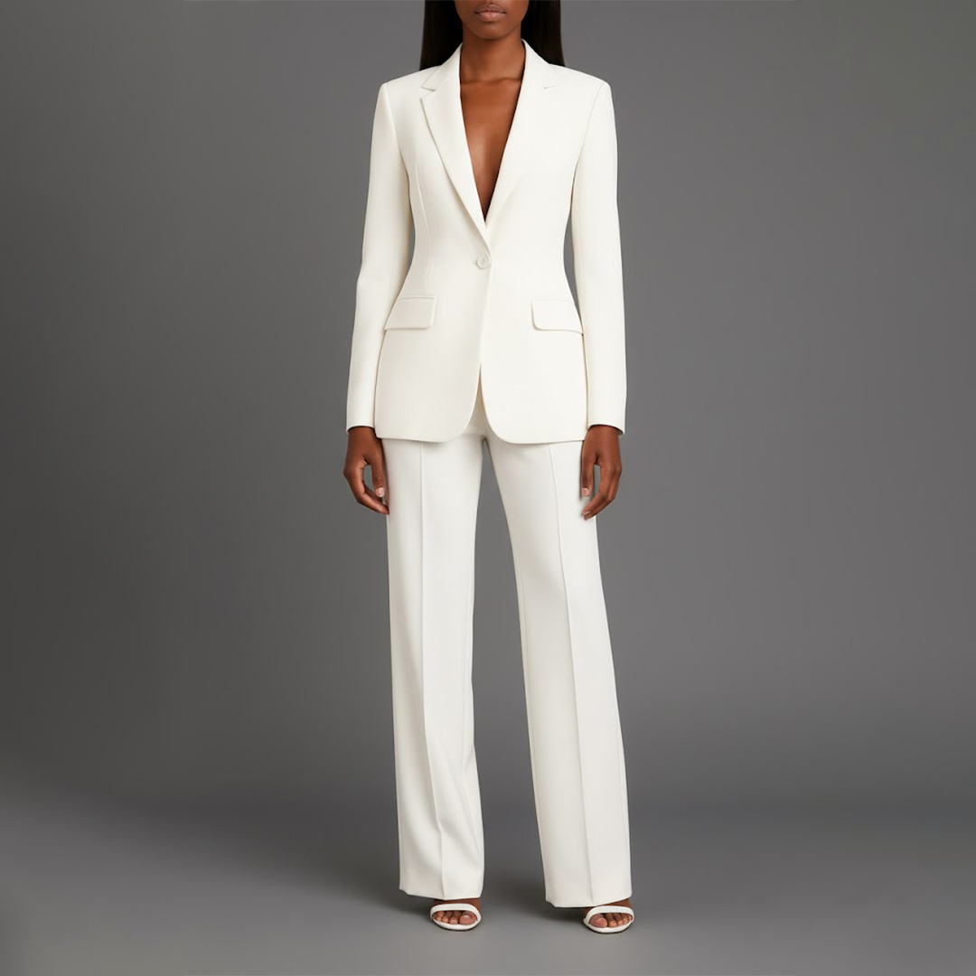 Women's Formal Tailored Suit Set Structured Long Blazer Slim-Fit Wide-Leg Pants Office Elegant – Christi