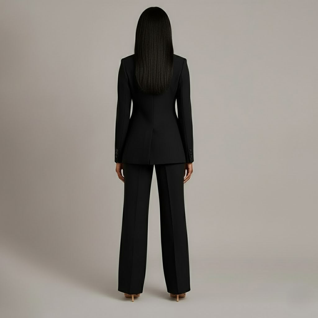 Women's Formal Tailored Suit Set Structured Long Blazer Slim-Fit Wide-Leg Pants Office Elegant – Christi