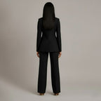 Women's Formal Tailored Suit Set Structured Long Blazer Slim-Fit Wide-Leg Pants Office Elegant – Christi