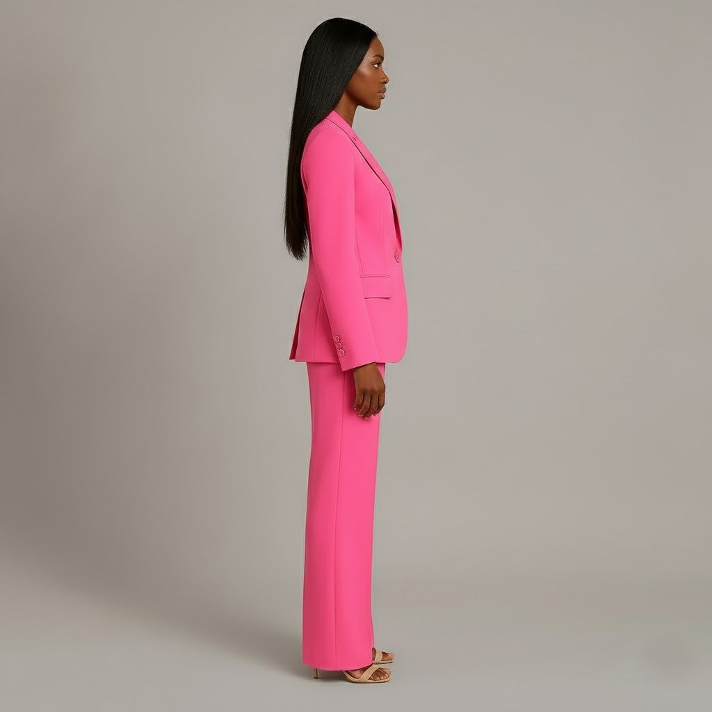 Women's Formal Tailored Suit Set Structured Long Blazer Slim-Fit Wide-Leg Pants Office Elegant – Christi