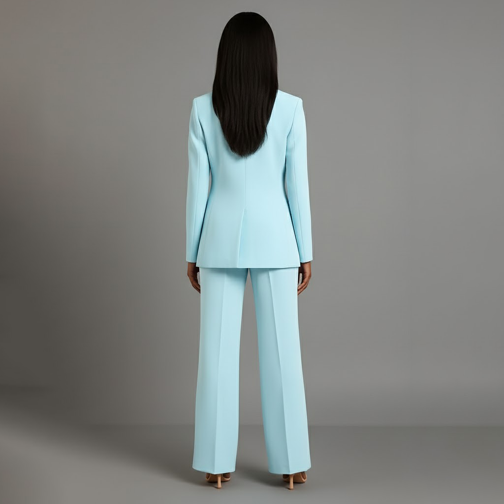 Women's Formal Tailored Suit Set Structured Long Blazer Slim-Fit Wide-Leg Pants Office Elegant – Christi