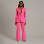 Women's Formal Tailored Suit Set Structured Long Blazer Slim-Fit Wide-Leg Pants Office Elegant – Christi