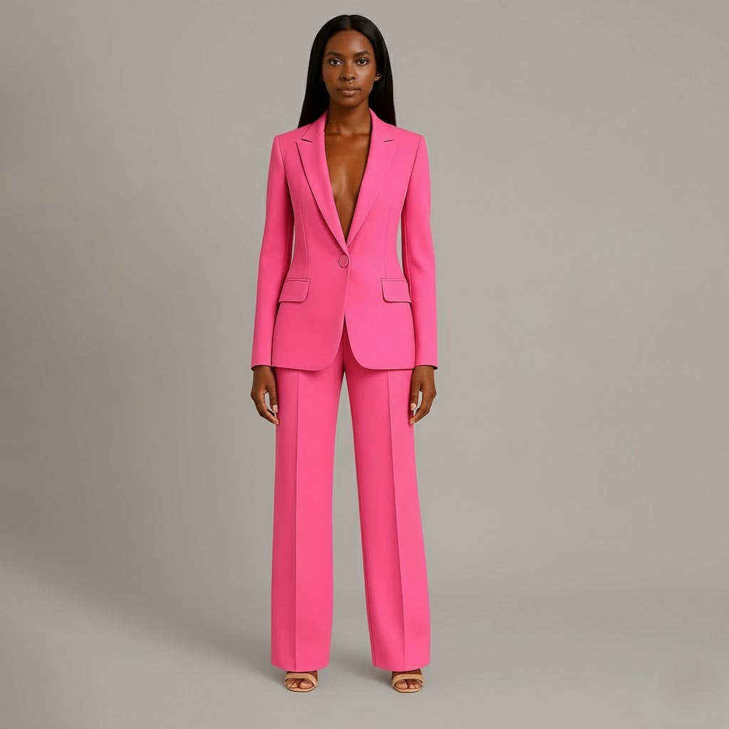 Women's Formal Tailored Suit Set Structured Long Blazer Slim-Fit Wide-Leg Pants Office Elegant – Christi