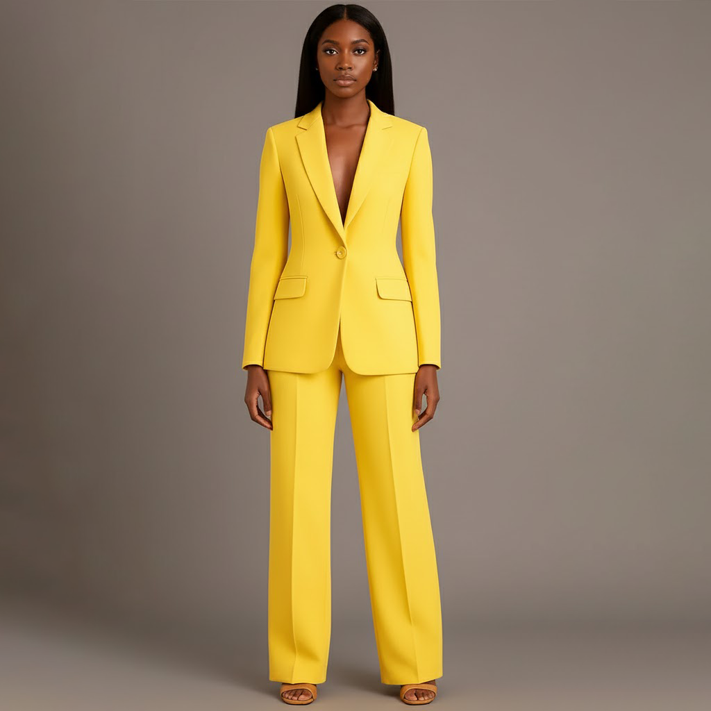 Women's Formal Tailored Suit Set Structured Long Blazer Slim-Fit Wide-Leg Pants Office Elegant – Christi