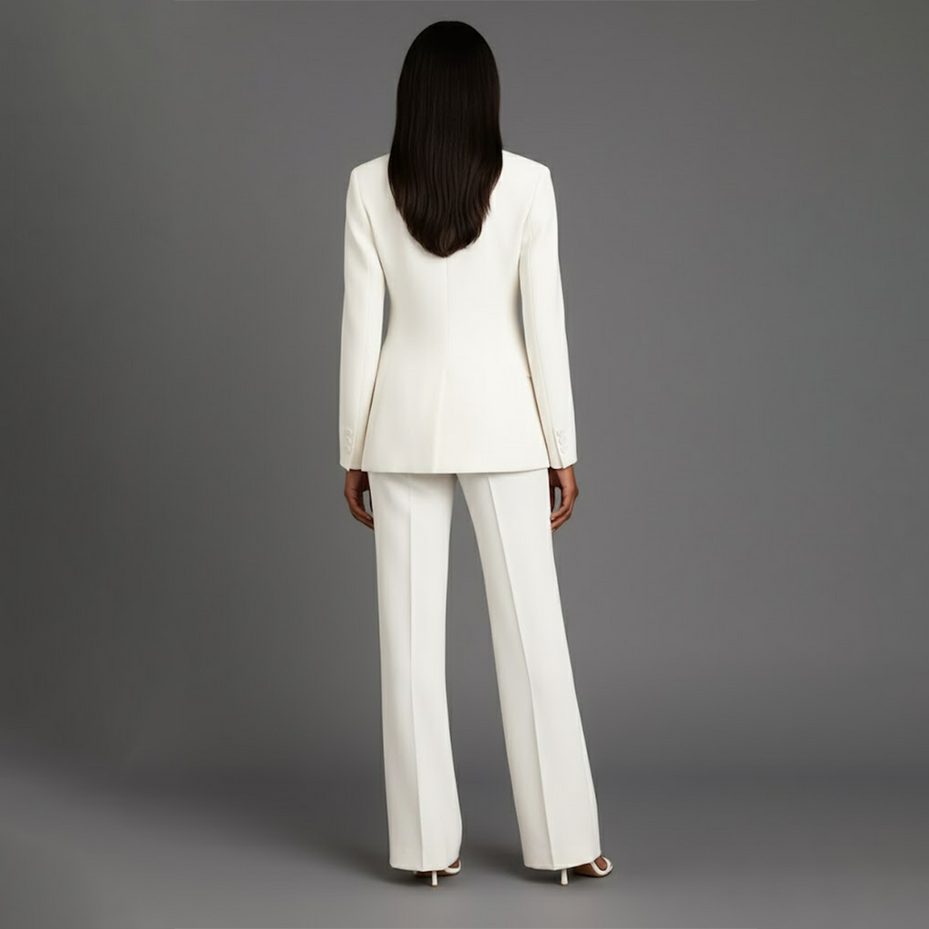 Women's Formal Tailored Suit Set Structured Long Blazer Slim-Fit Wide-Leg Pants Office Elegant – Christi