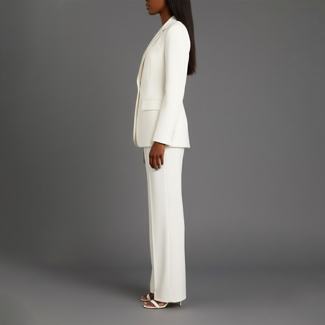 Women's Formal Tailored Suit Set Structured Long Blazer Slim-Fit Wide-Leg Pants Office Elegant – Christi