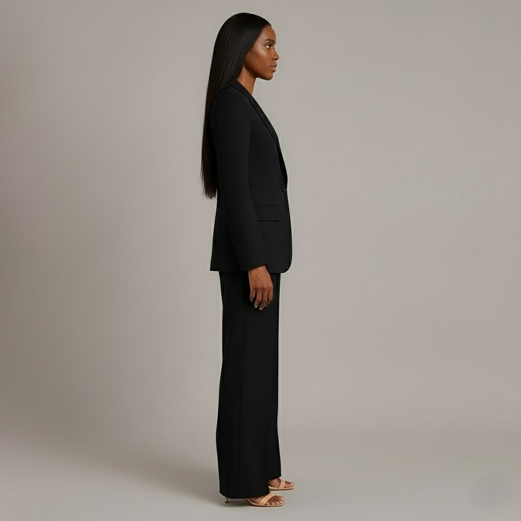 Women's Formal Tailored Suit Set Structured Long Blazer Slim-Fit Wide-Leg Pants Office Elegant – Christi