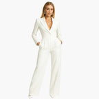 Women's Fitted Waist Jumpsuit Crossover V-Neck Wrap Front Wide-Leg Notched Lapel Formal Elegant
