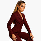 Women's Fitted Waist Jumpsuit Crossover V-Neck Wrap Front Wide-Leg Notched Lapel Formal Elegant