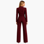 Women's Fitted Waist Jumpsuit Crossover V-Neck Wrap Front Wide-Leg Notched Lapel Formal Elegant
