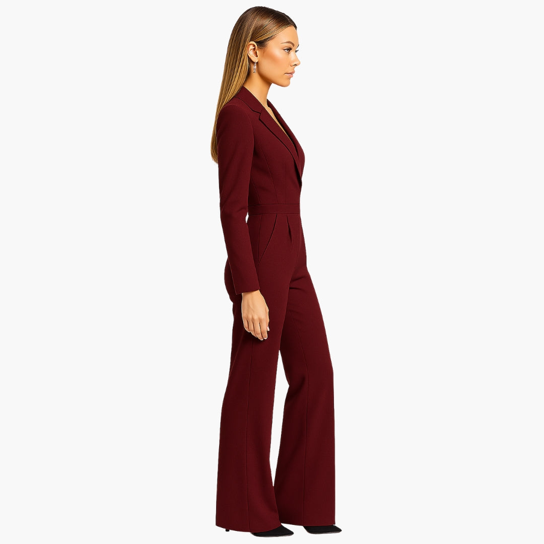 Women's Fitted Waist Jumpsuit Crossover V-Neck Wrap Front Wide-Leg Notched Lapel Formal Elegant
