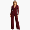 Women's Fitted Waist Jumpsuit Crossover V-Neck Wrap Front Wide-Leg Notched Lapel Formal Elegant