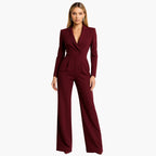 Women's Fitted Waist Jumpsuit Crossover V-Neck Wrap Front Wide-Leg Notched Lapel Formal Elegant