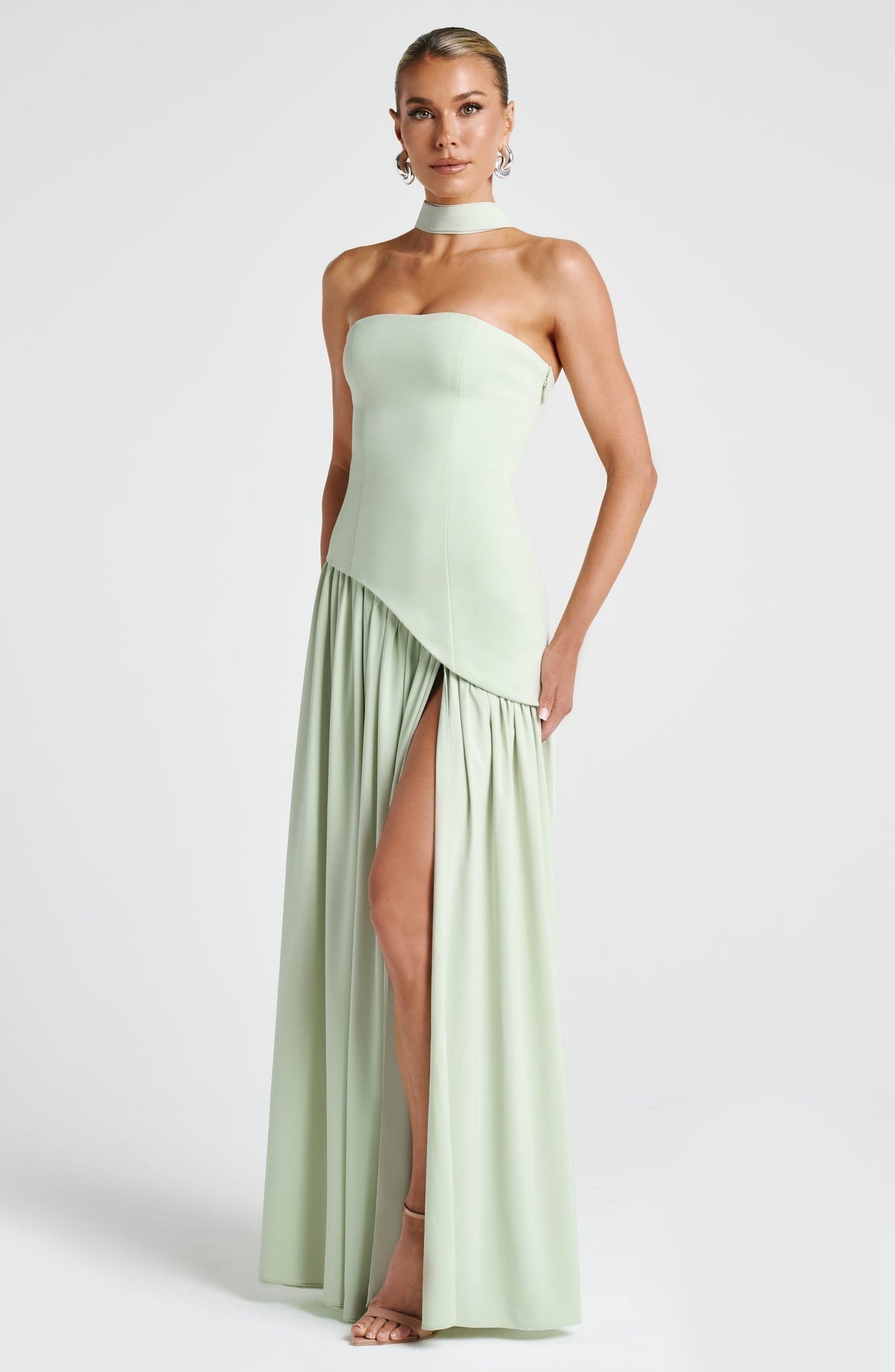 Women's Elegant Strapless Maxi Dress Fitted Slit Formal Party Wedding Guest Sophisticated – Mya