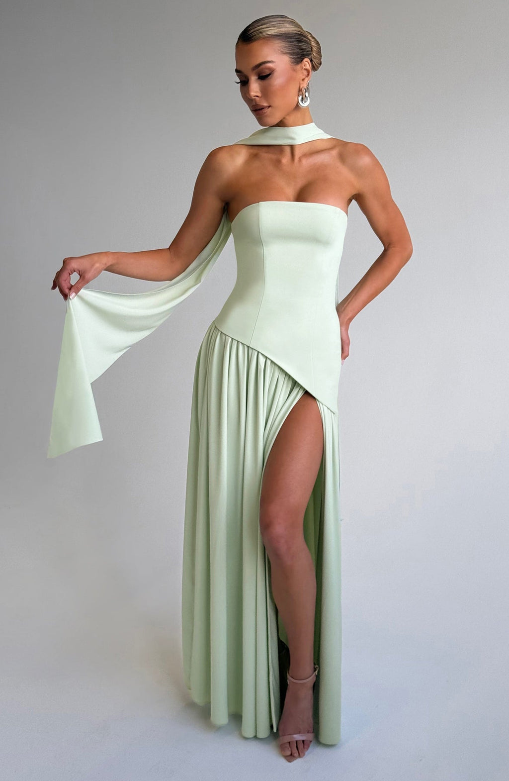 Women's Elegant Strapless Maxi Dress Fitted Slit Formal Party Wedding Guest Sophisticated – Mya