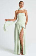 Women's Elegant Strapless Maxi Dress Fitted Slit Formal Party Wedding Guest Sophisticated – Mya