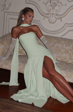 Women's Elegant Strapless Maxi Dress Fitted Slit Formal Party Wedding Guest Sophisticated – Mya