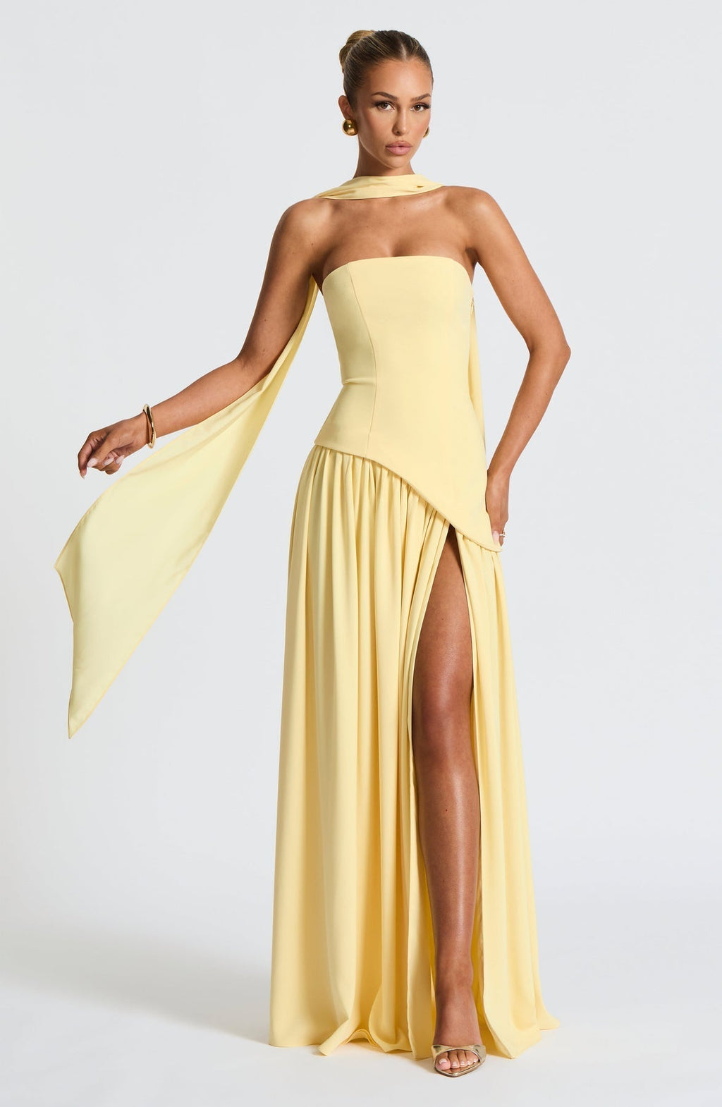 Women's Elegant Strapless Maxi Dress Fitted Slit Formal Party Wedding Guest Sophisticated – Mya