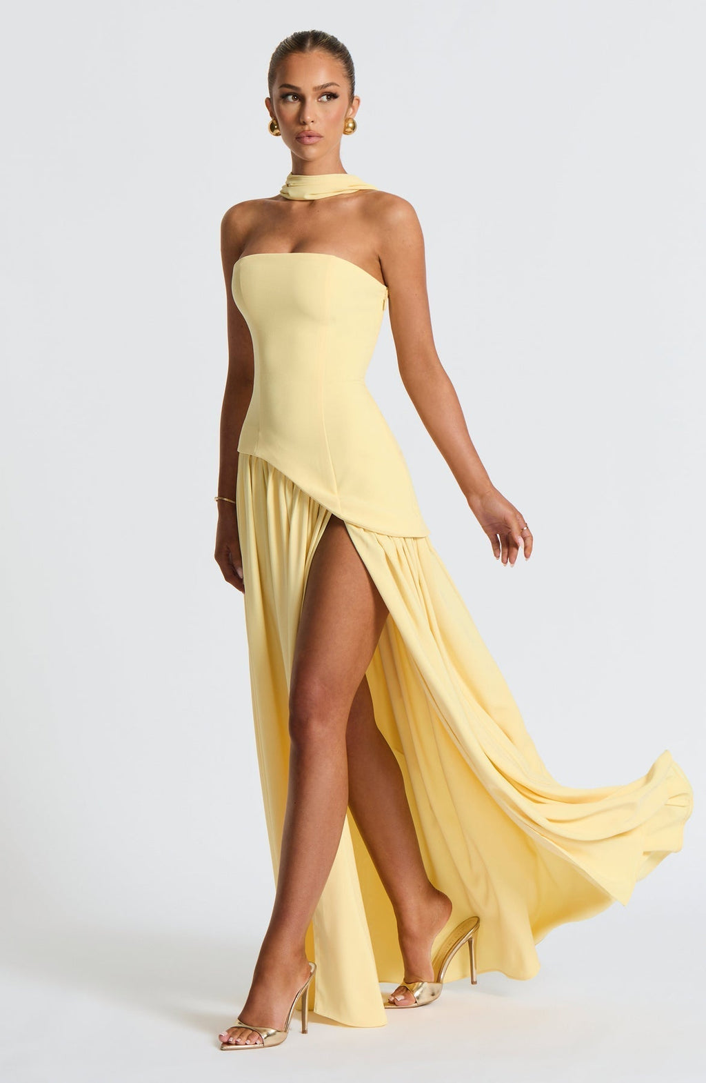 Women's Elegant Strapless Maxi Dress Fitted Slit Formal Party Wedding Guest Sophisticated – Mya