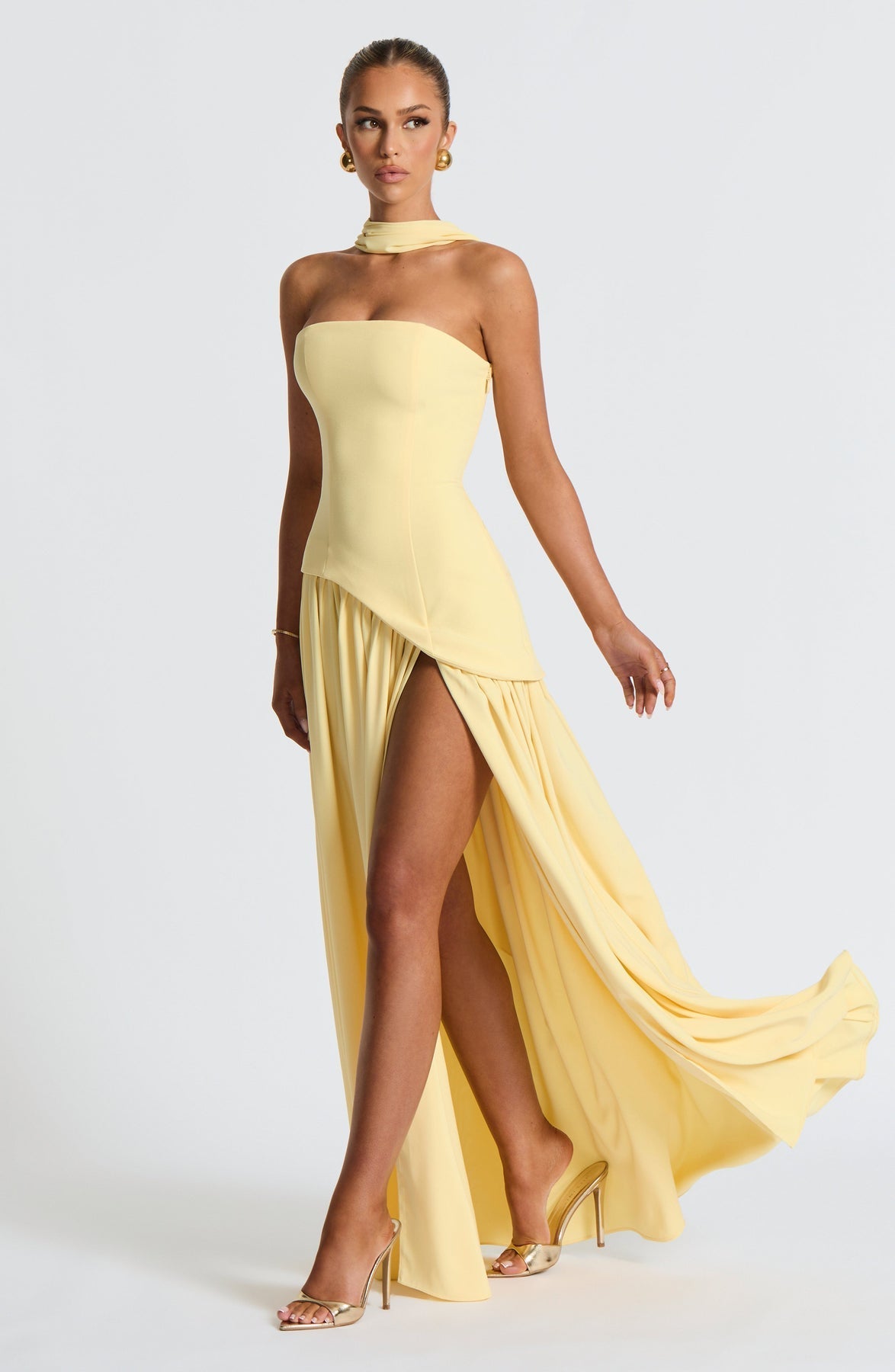 Women's Elegant Strapless Maxi Dress Fitted Slit Formal Party Wedding Guest Sophisticated – Mya