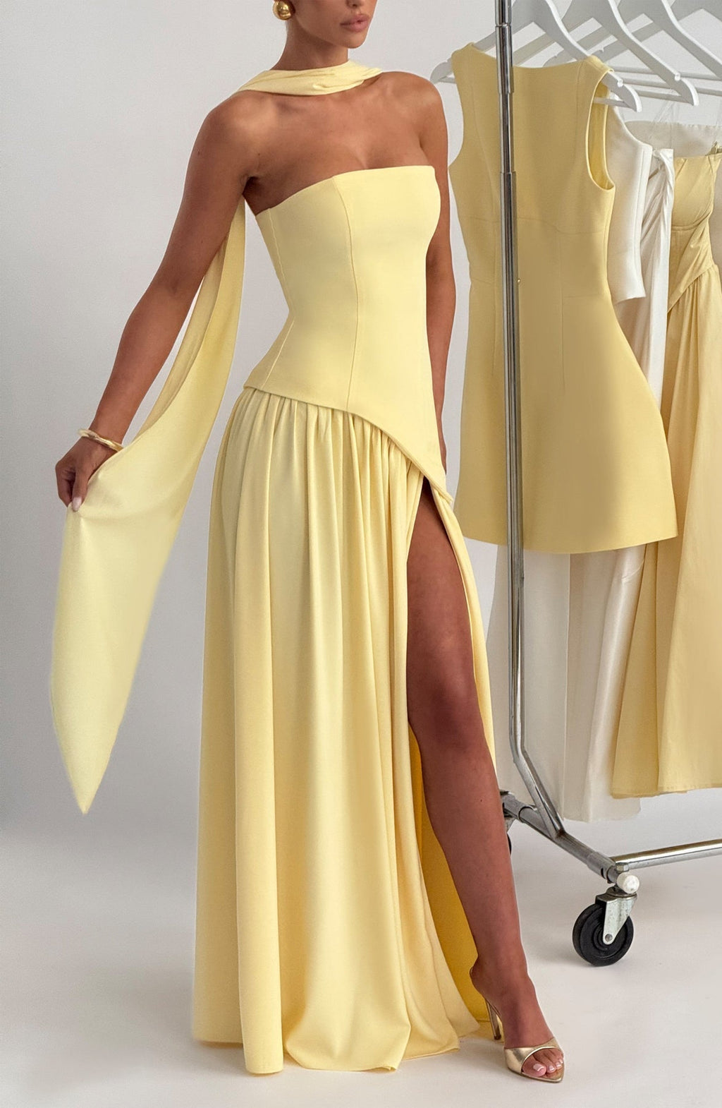 Women's Elegant Strapless Maxi Dress Fitted Slit Formal Party Wedding Guest Sophisticated – Mya