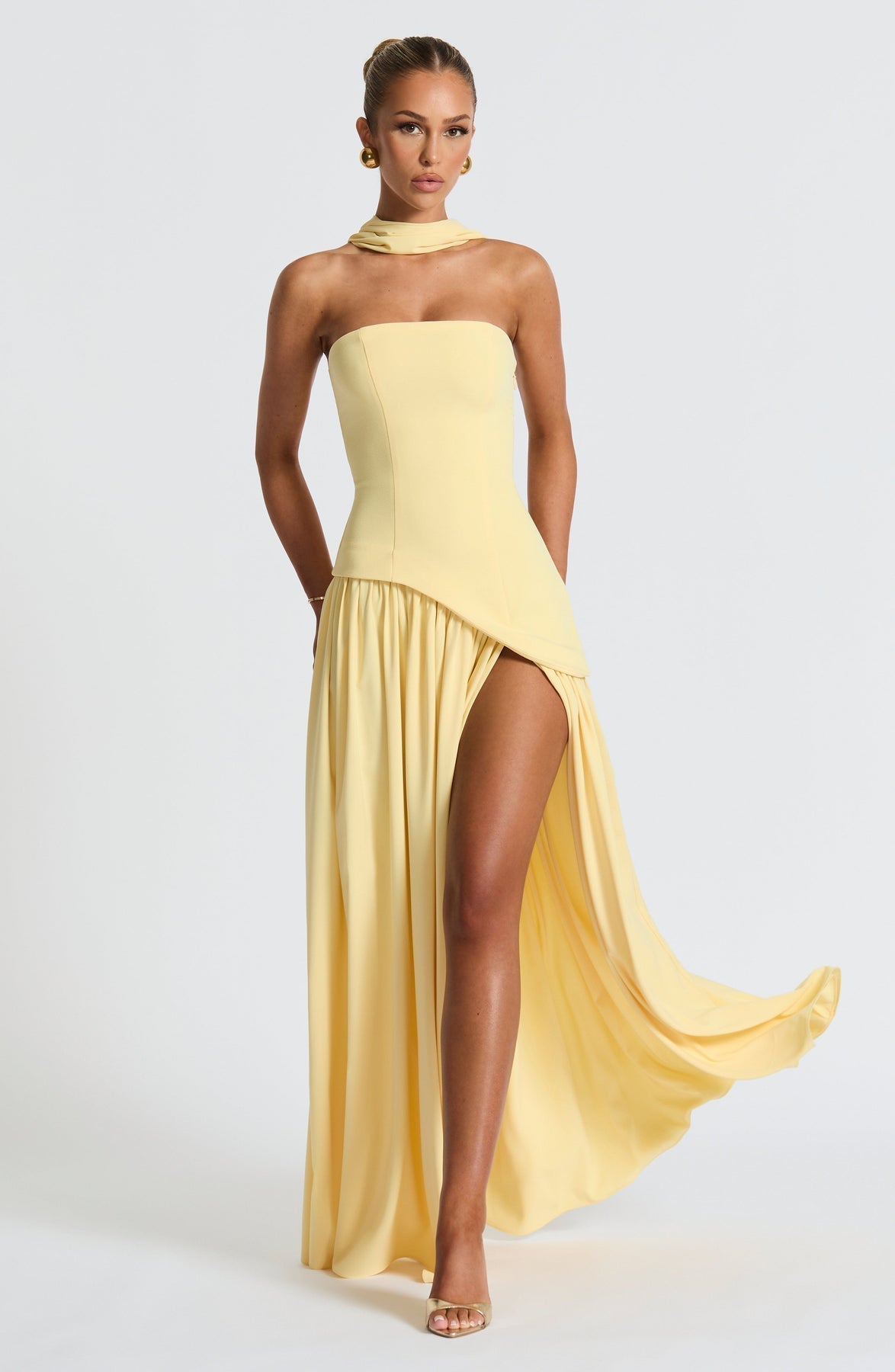 Women's Elegant Strapless Maxi Dress Fitted Slit Formal Party Wedding Guest Sophisticated – Mya