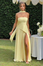 Women's Elegant Strapless Maxi Dress Fitted Slit Formal Party Wedding Guest Sophisticated – Mya