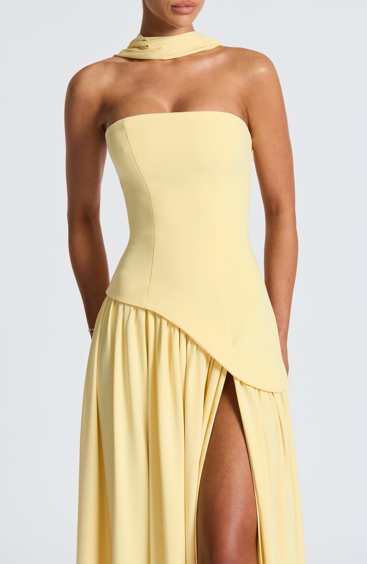 Women's Elegant Strapless Maxi Dress Fitted Slit Formal Party Wedding Guest Sophisticated – Mya
