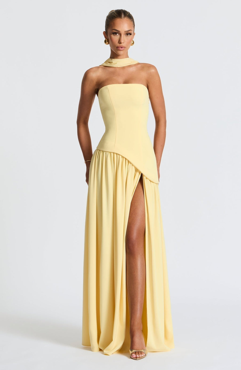 Women's Elegant Strapless Maxi Dress Fitted Slit Formal Party Wedding Guest Sophisticated – Mya