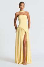 Women's Elegant Strapless Maxi Dress Fitted Slit Formal Party Wedding Guest Sophisticated – Mya