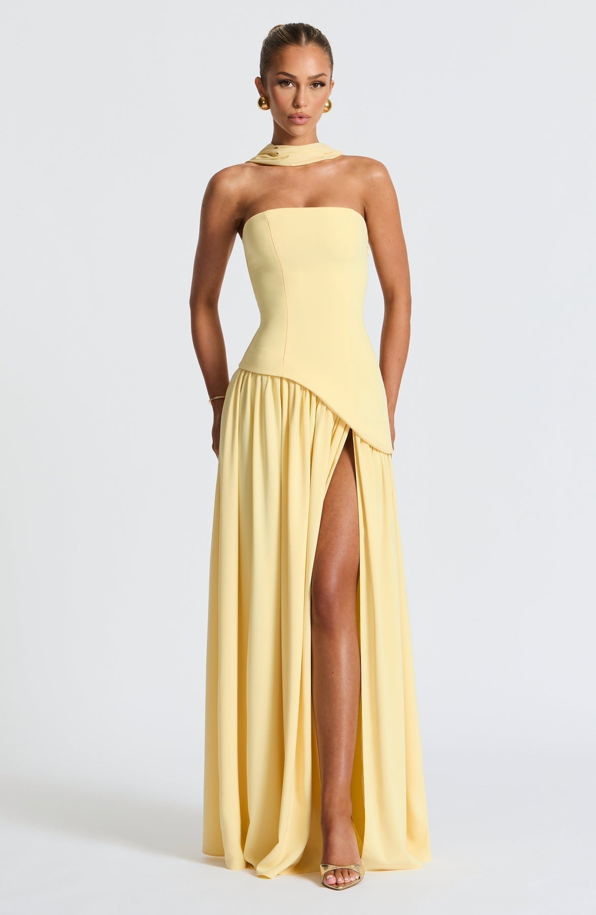 Women's Elegant Strapless Maxi Dress Fitted Slit Formal Party Wedding Guest Sophisticated – Mya