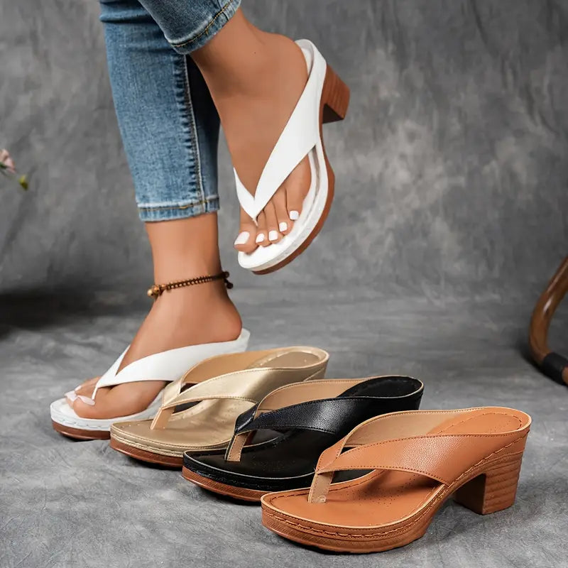 Women's Heeled Slippers Open Toe Ankle Strap Cushioned Support Casual Elegant – Marilyn