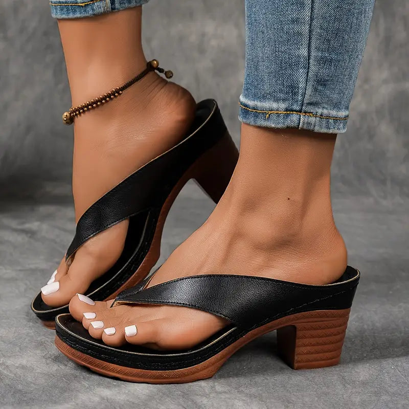 Women's Heeled Slippers Open Toe Ankle Strap Cushioned Support Casual Elegant – Marilyn