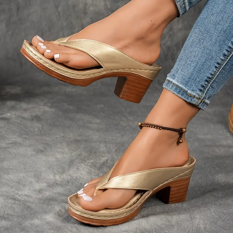 Women's Heeled Slippers Open Toe Ankle Strap Cushioned Support Casual Elegant – Marilyn