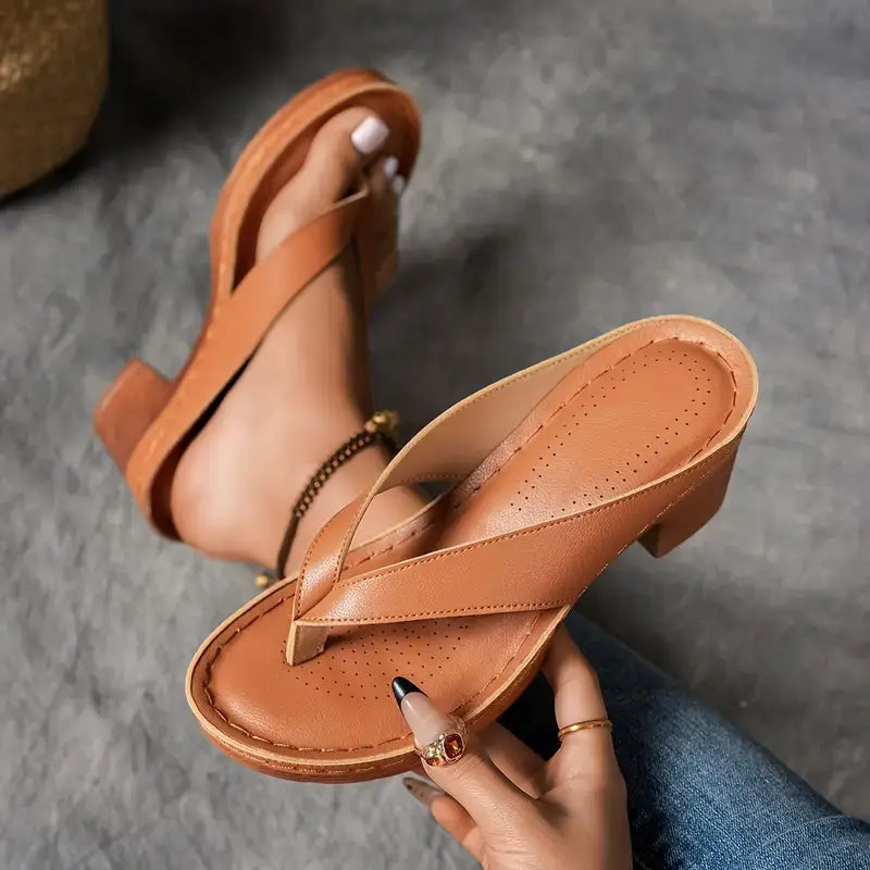 Women's Heeled Slippers Open Toe Ankle Strap Cushioned Support Casual Elegant – Marilyn