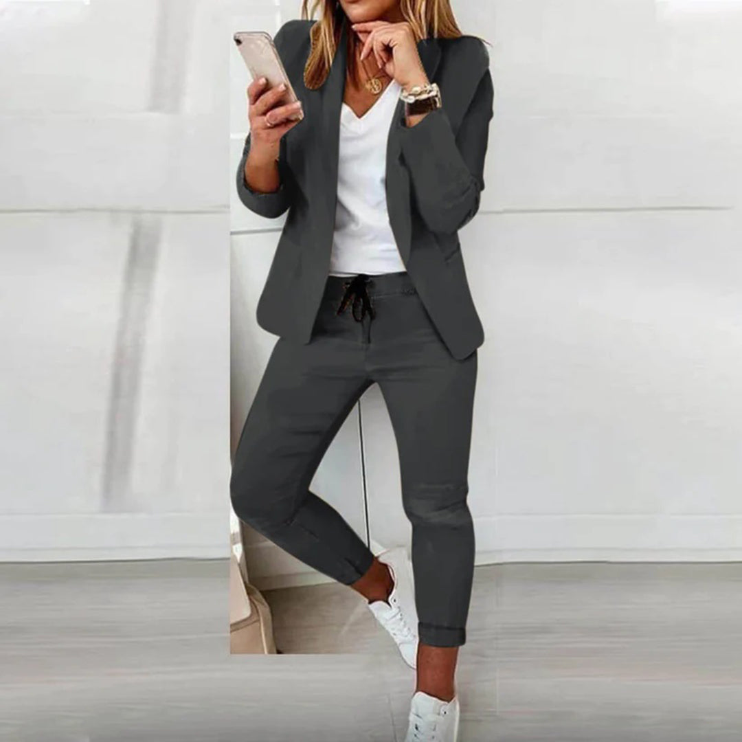 Women's Versatile Blazer & Jogger Pants Set Tailored Structured Casual Office Chic Everyday – Florence