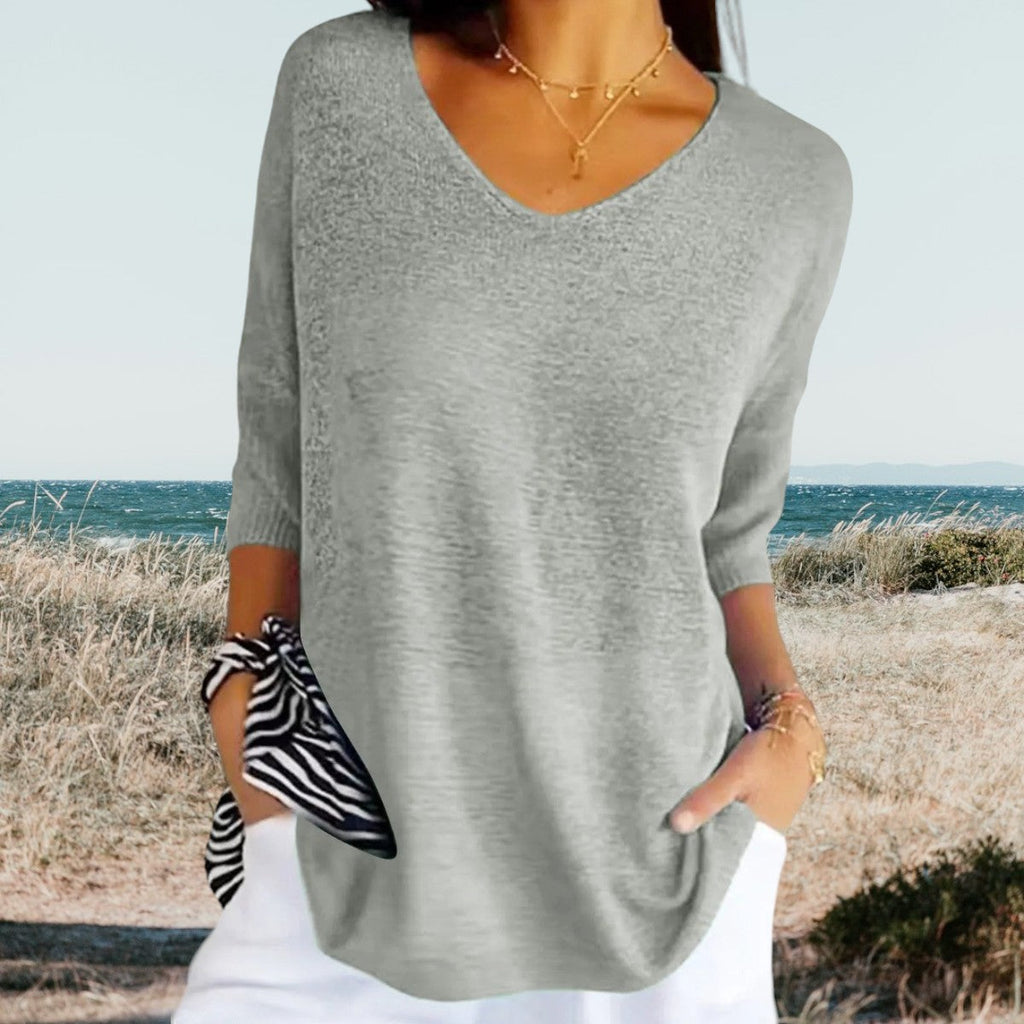 Women's Summer V-Neck Knit Top Lightweight Relaxed Fit Casual Everyday Versatile Soft – Gerda