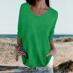 Women's Summer V-Neck Knit Top Lightweight Relaxed Fit Casual Everyday Versatile Soft – Gerda