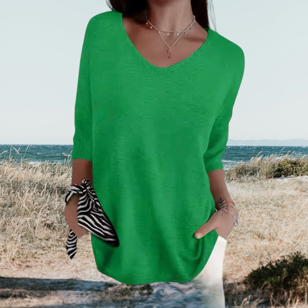 Women's Summer V-Neck Knit Top Lightweight Relaxed Fit Casual Everyday Versatile Soft – Gerda