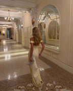 Women's Long Wedding Off-Shoulder Satin Dress Open Back Fluid Elegant Formal Gown – Alicia