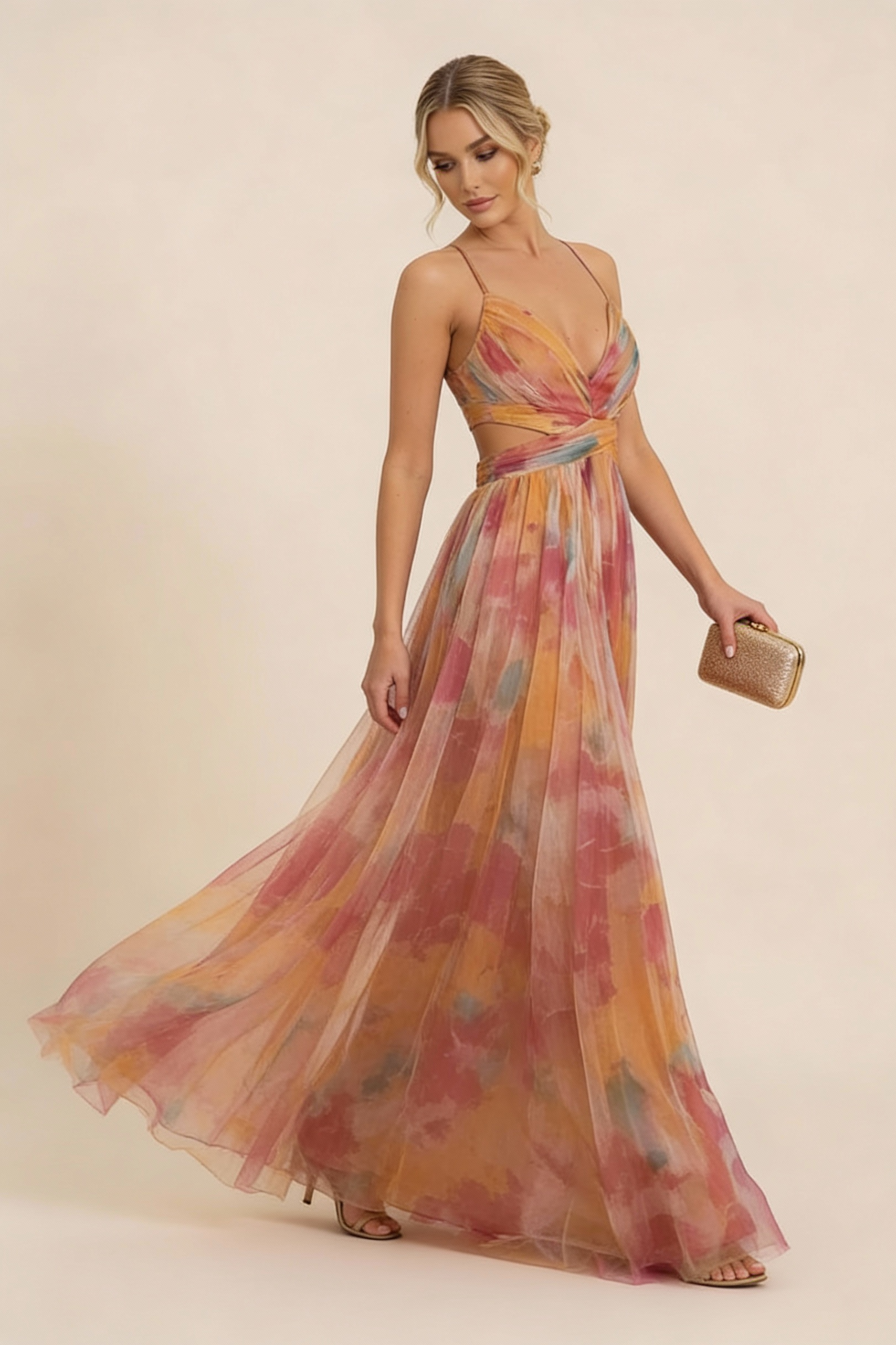 Women's Romantic Sleeveless Formal Dress – Softly Draped Fluid Elegant Party Dress & Wedding Guest Gown