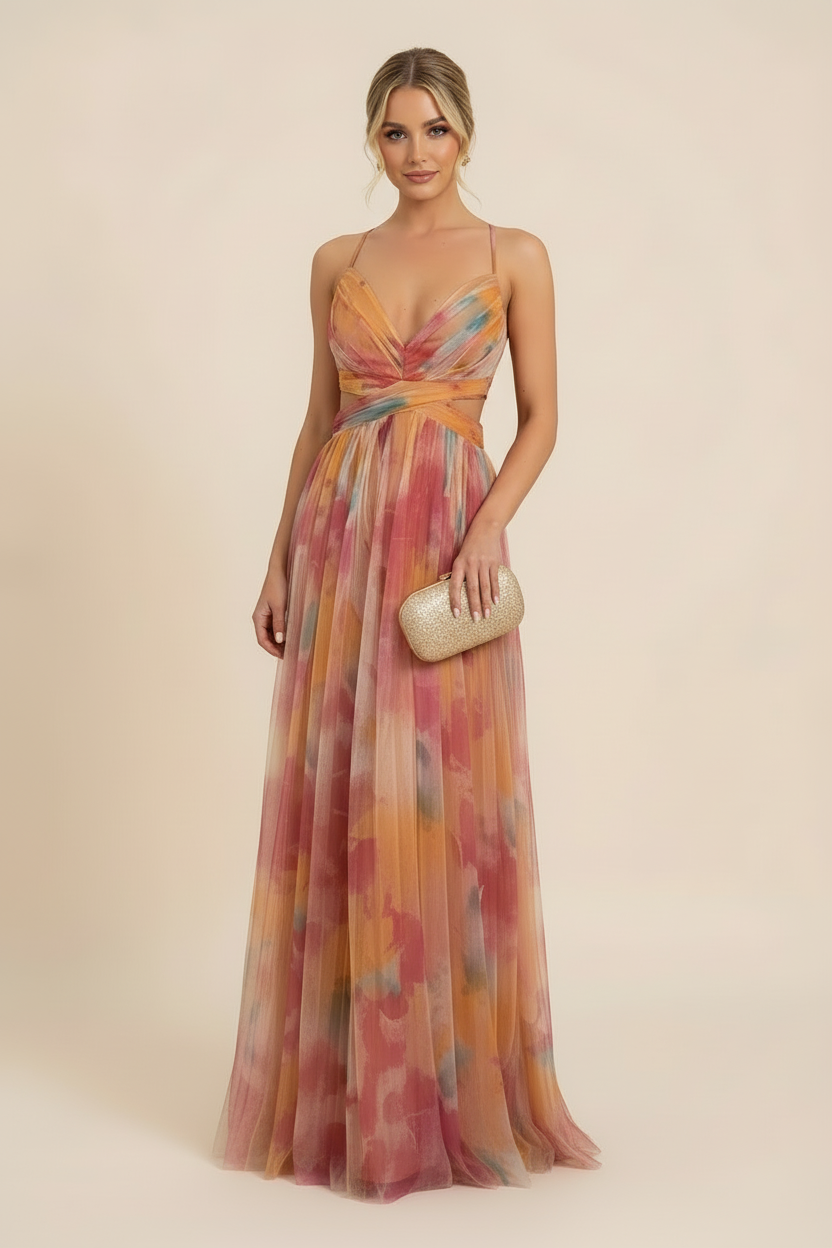 Women's Romantic Sleeveless Formal Dress – Softly Draped Fluid Elegant Party Dress & Wedding Guest Gown