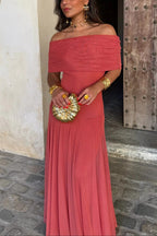 Women's Formal Wedding Guest Party Dress One-Shoulder Mesh Maxi Draped Bodice Romantic – Brittany